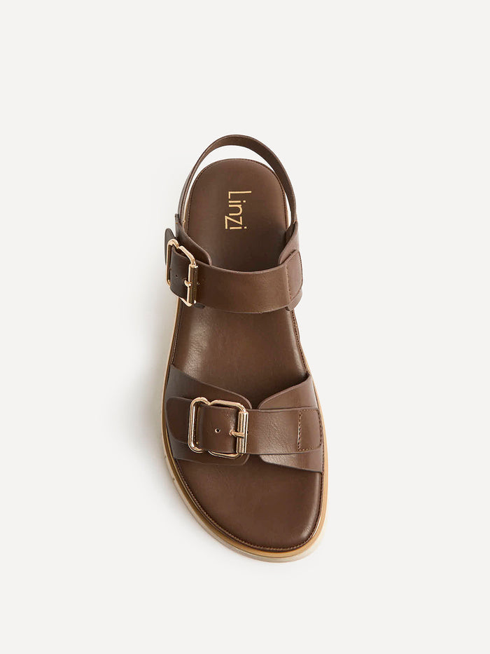 Karis Brown Double Buckle Flat Sandals