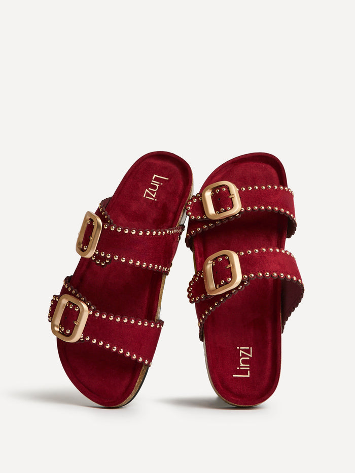 Kelsie Burgundy Double Buckle Sandals