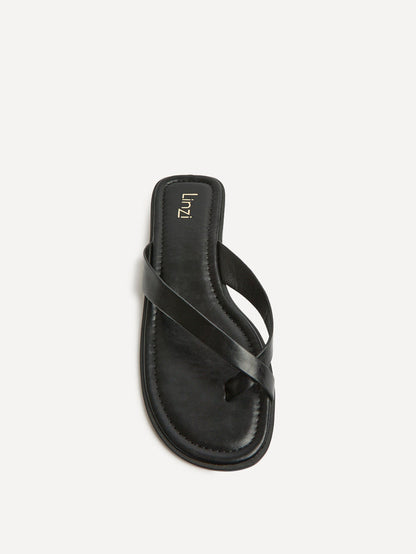 Kimmi Black Faux Leather Flat Sandals