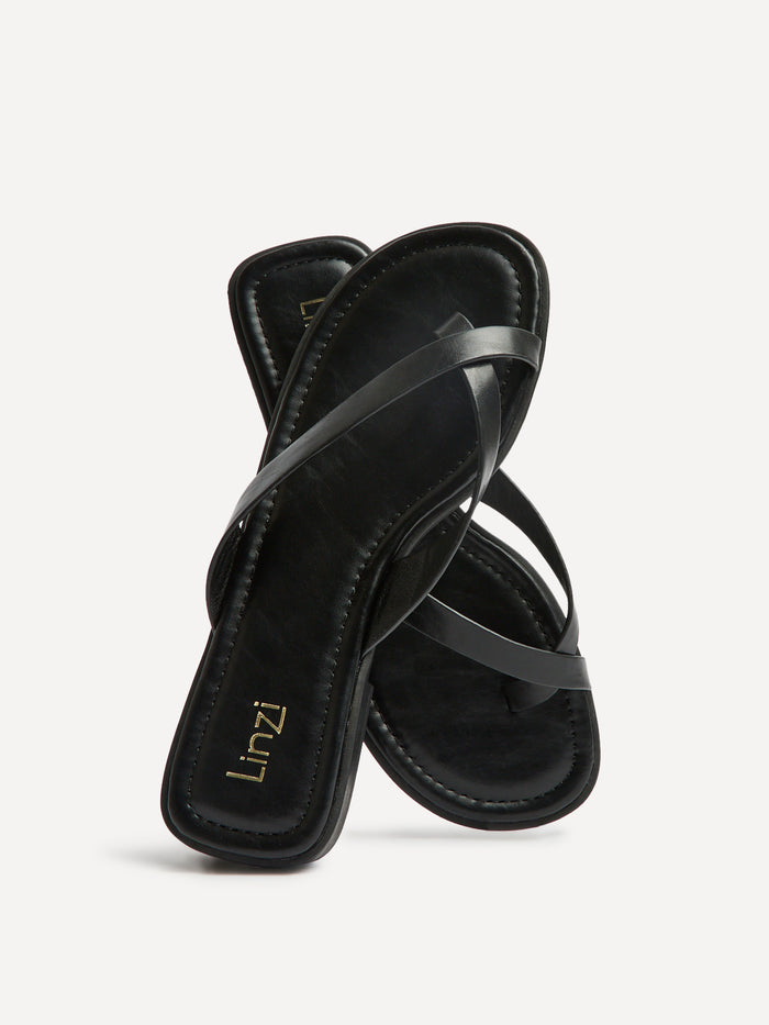 Kimmi Black Faux Leather Flat Sandals