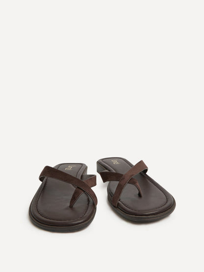 Kimmi Brown Faux Suede Flat Sandals