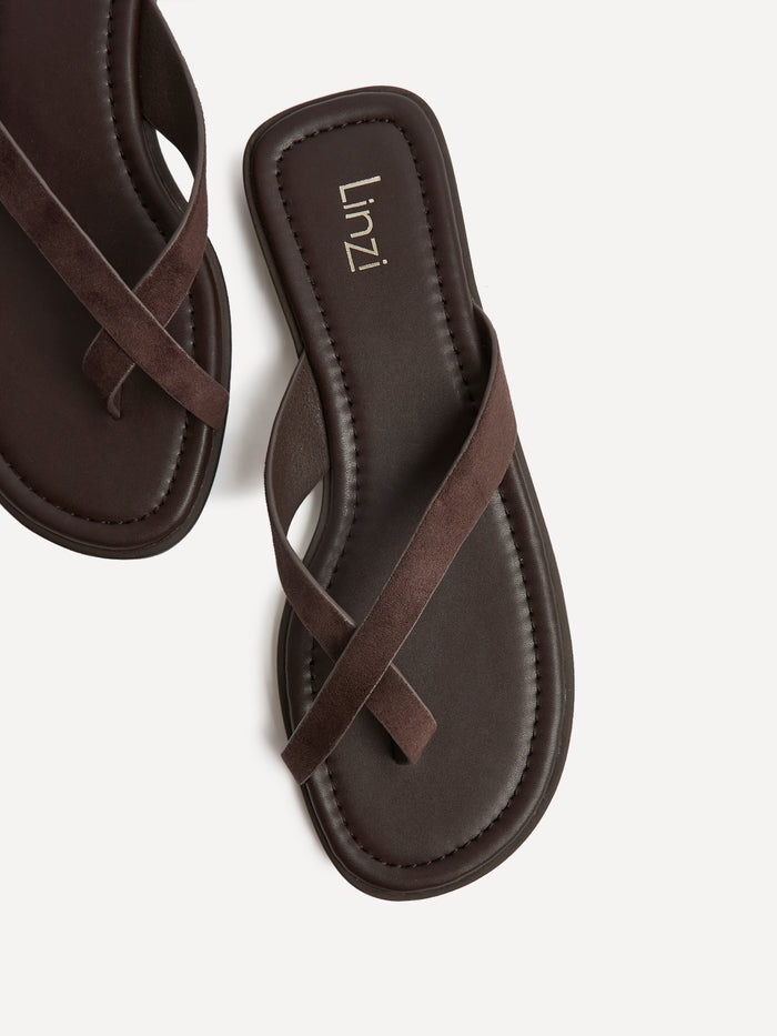 Kimmi Brown Faux Suede Flat Sandals