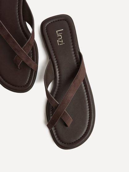 Kimmi Brown Faux Suede Flat Sandals