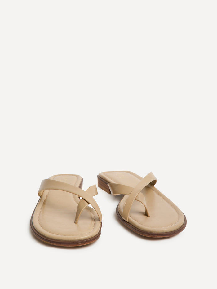 Kimmi Taupe Faux Leather Flat Sandals