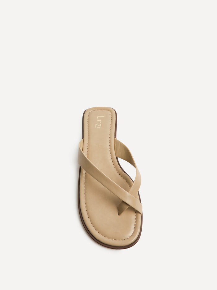 Kimmi Taupe Faux Leather Flat Sandals