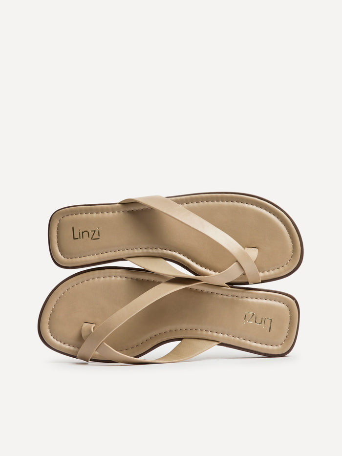 Kimmi Taupe Faux Leather Flat Sandals