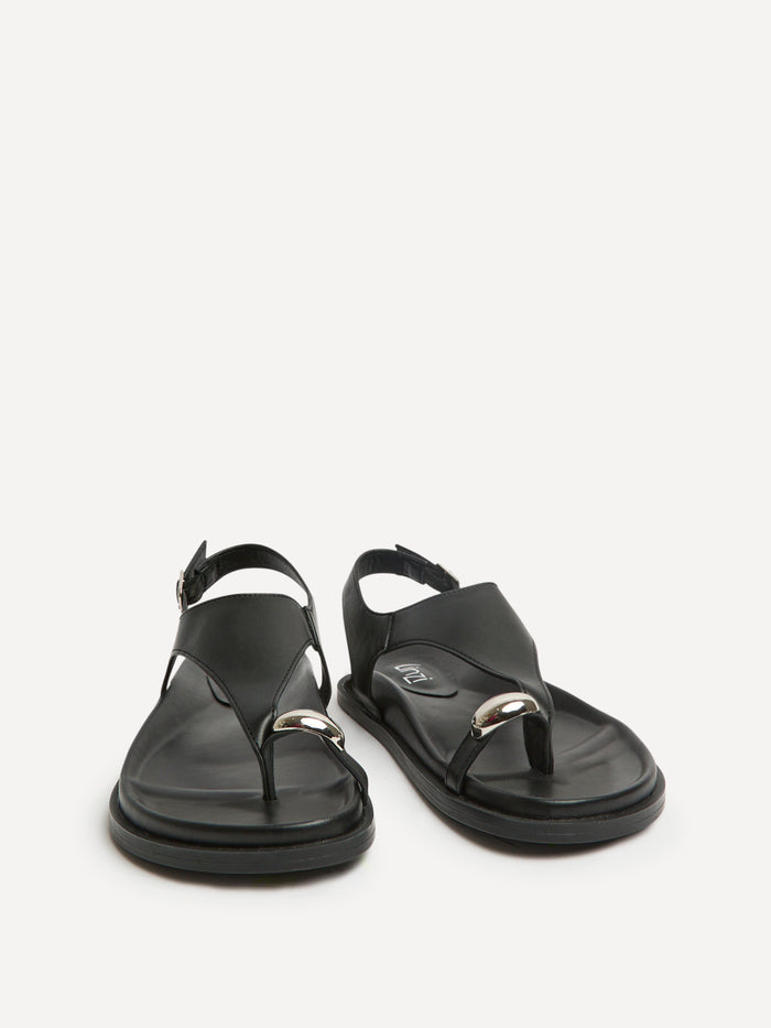Latch Black Toe Ring Flat Sandals