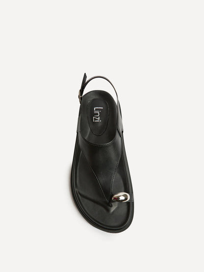 Latch Black Toe Ring Flat Sandals