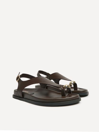 Latch Brown Toe Ring Flat Sandals