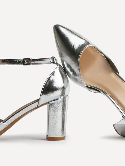 Leona Silver Faux Leather Court Heels