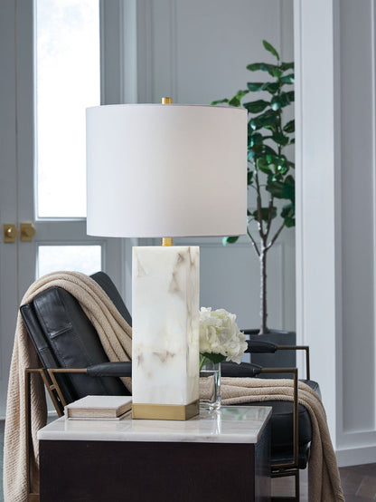 Linderfield - Alabaster Table Lamp - White / Gold Finish