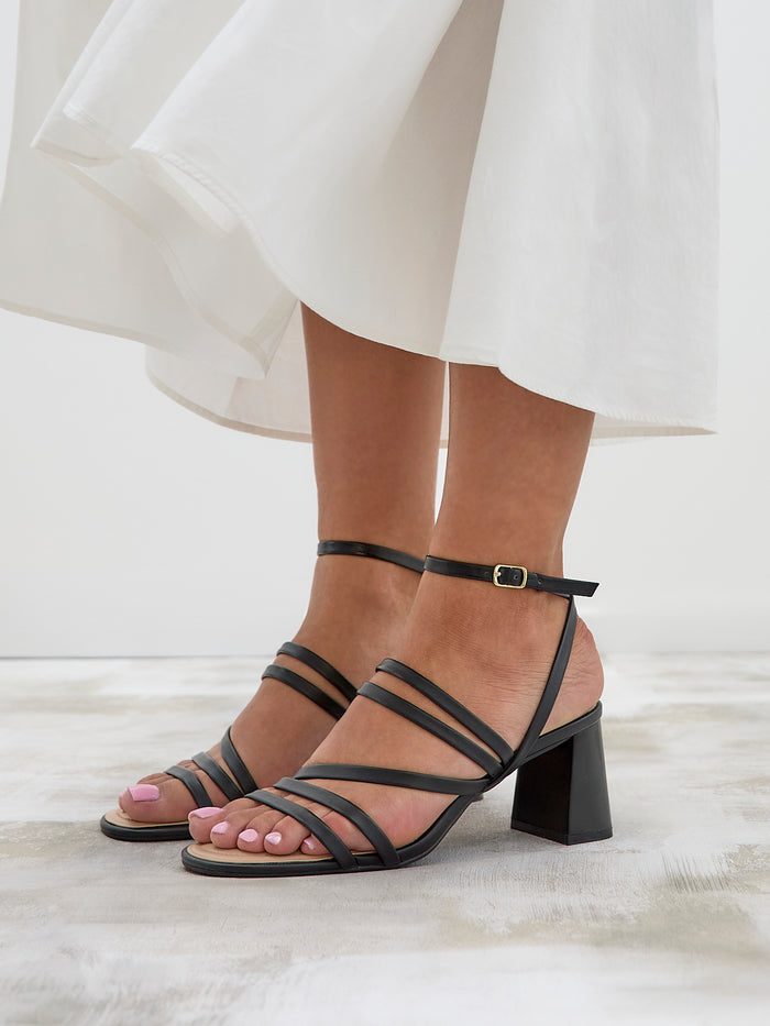Liora Black Faux Leather Heeled Sandals