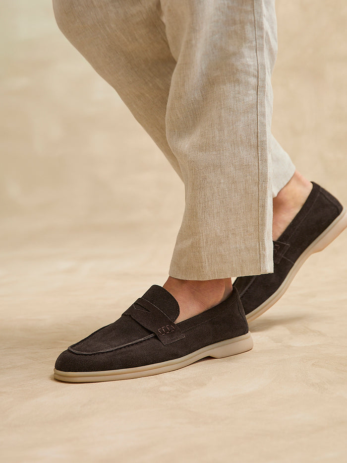 Luciano Mens Brown Suede Leather Penny Loafers