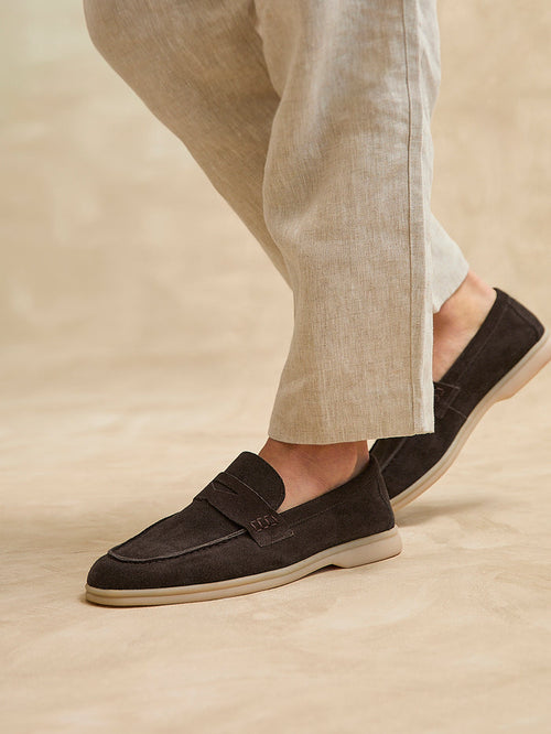 Luciano Mens Brown Suede Leather Penny Loafers