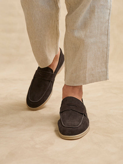 Luciano Mens Brown Suede Leather Penny Loafers