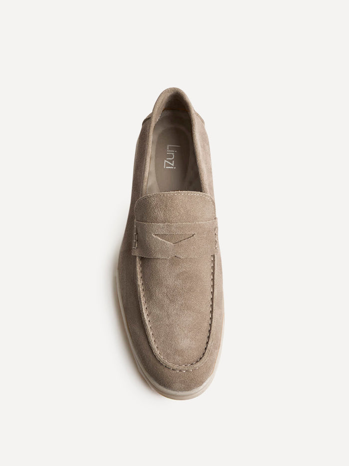 Luciano Mens Taupe Suede Leather Penny Loafers