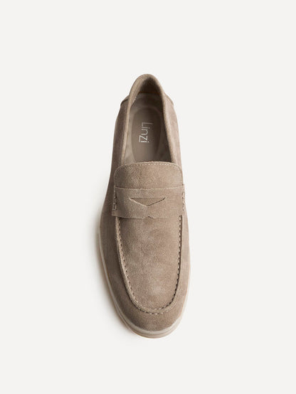 Luciano Mens Taupe Suede Leather Penny Loafers
