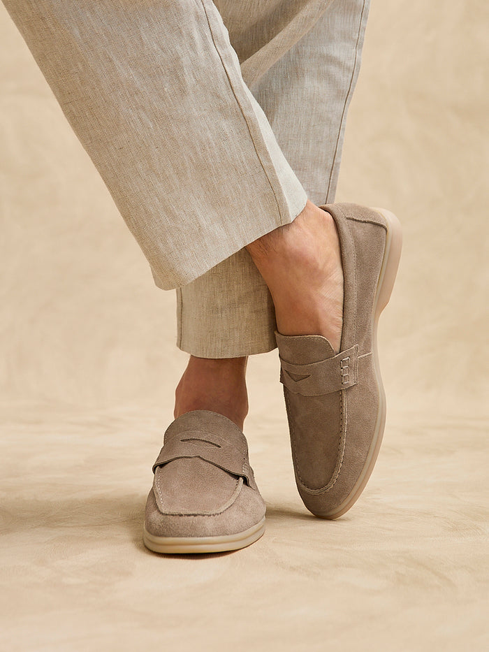 Luciano Mens Taupe Suede Leather Penny Loafers