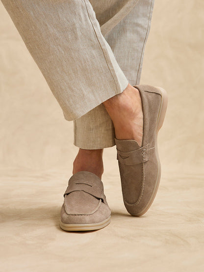 Luciano Mens Taupe Suede Leather Penny Loafers