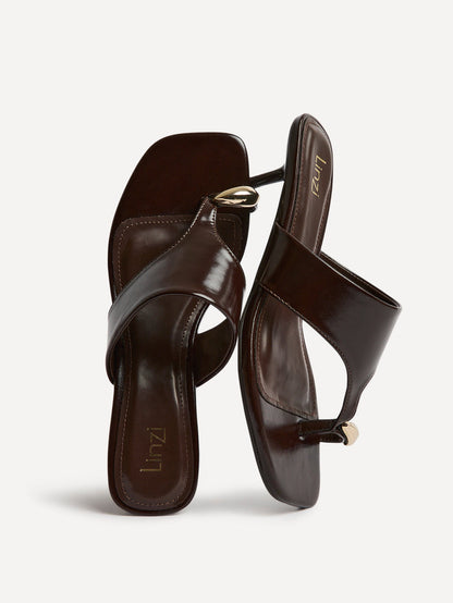 Manhattan Brown Faux Leather Mule Heels