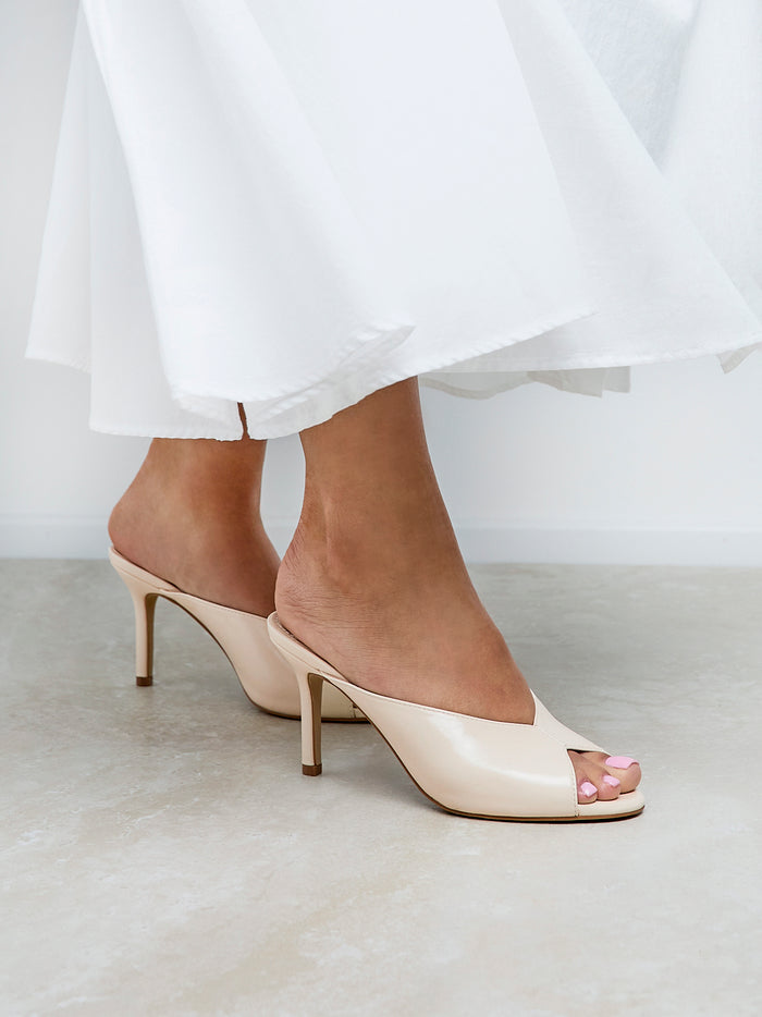 Marseille Ivory Peep Toe Mule Heels