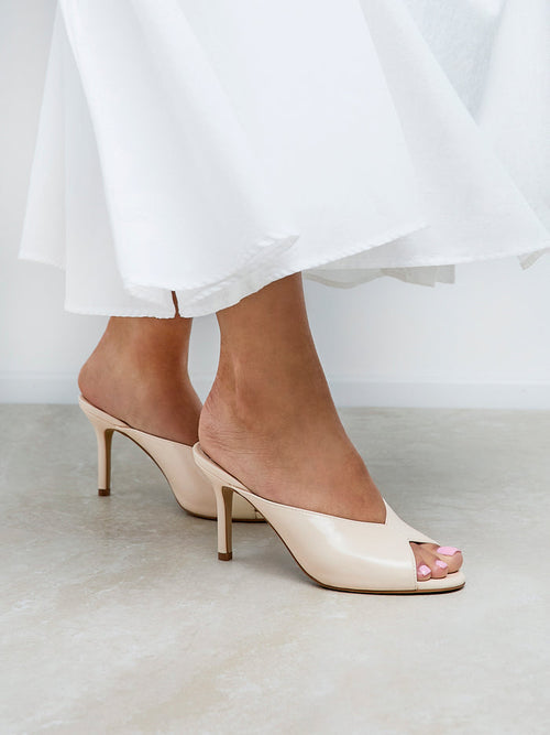 Marseille Ivory Peep Toe Mule Heels