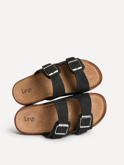 Mission Black Soft Footbed Double Buckle Sandals