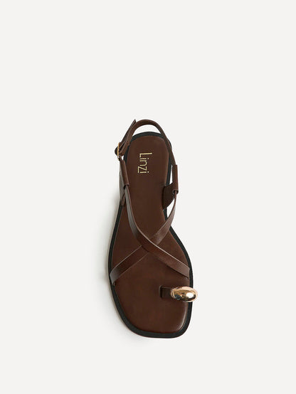 Mist Brown Toe Ring Flat Sandals