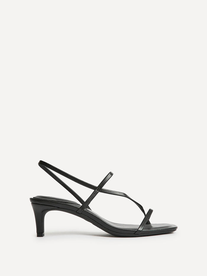 Mode Black Faux Leather Heeled Sandals