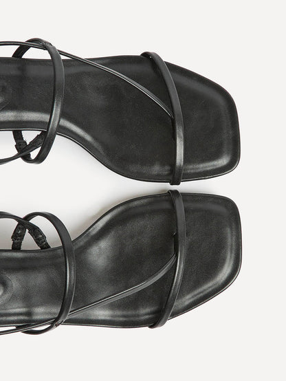Mode Black Faux Leather Heeled Sandals