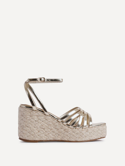 Moment Gold Faux Leather Wedge Sandals