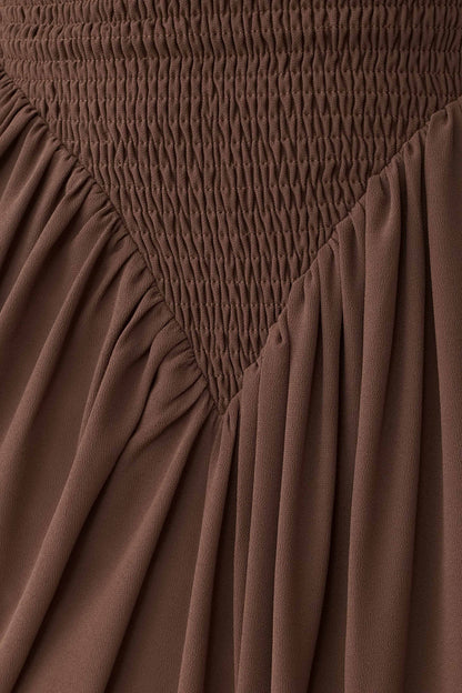 Nola Shirred Asymmetric Midi Dress - Mocha