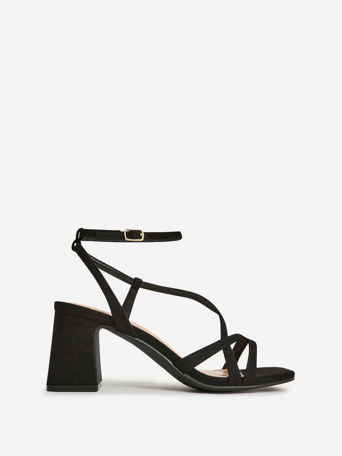 Oslo Black Faux Suede Heeled Sandals