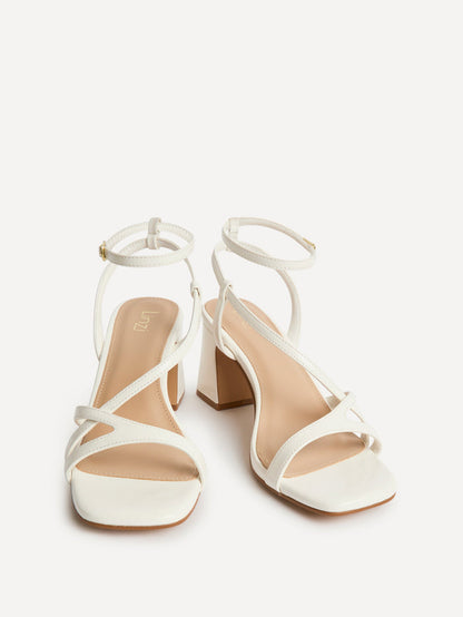 Oslo White Faux Leather Heeled Sandals