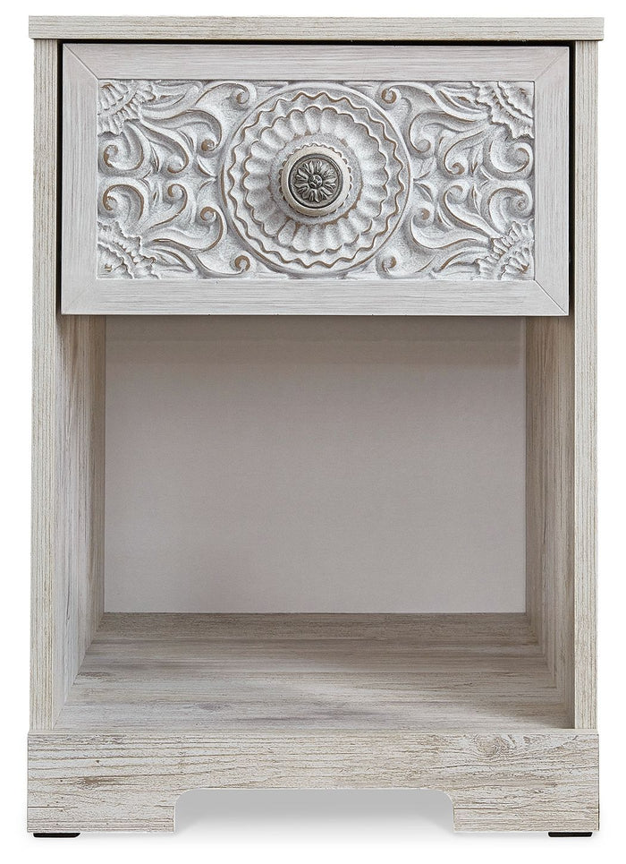 Paxberry - One Drawer Night Stand - Open Cubby - Whitewash
