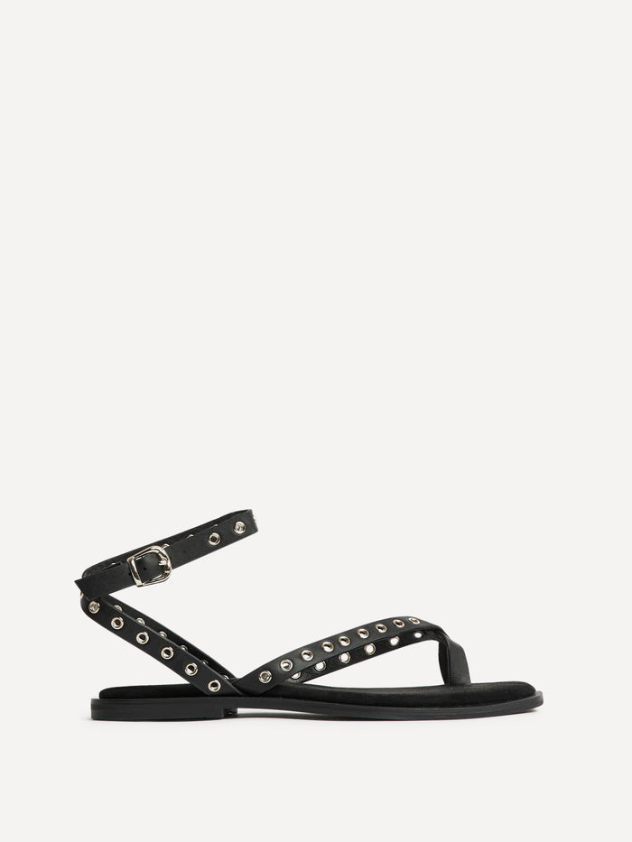 Perrie Black Faux Suede Flat Sandals