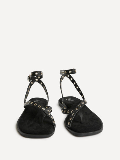 Perrie Black Faux Suede Flat Sandals