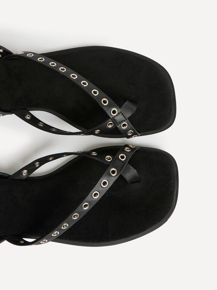 Perrie Black Faux Suede Flat Sandals