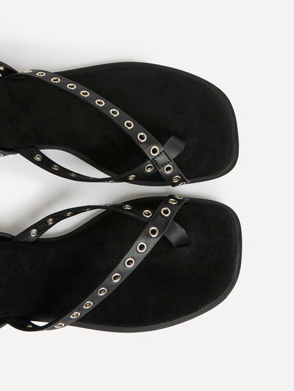 Perrie Black Faux Suede Flat Sandals