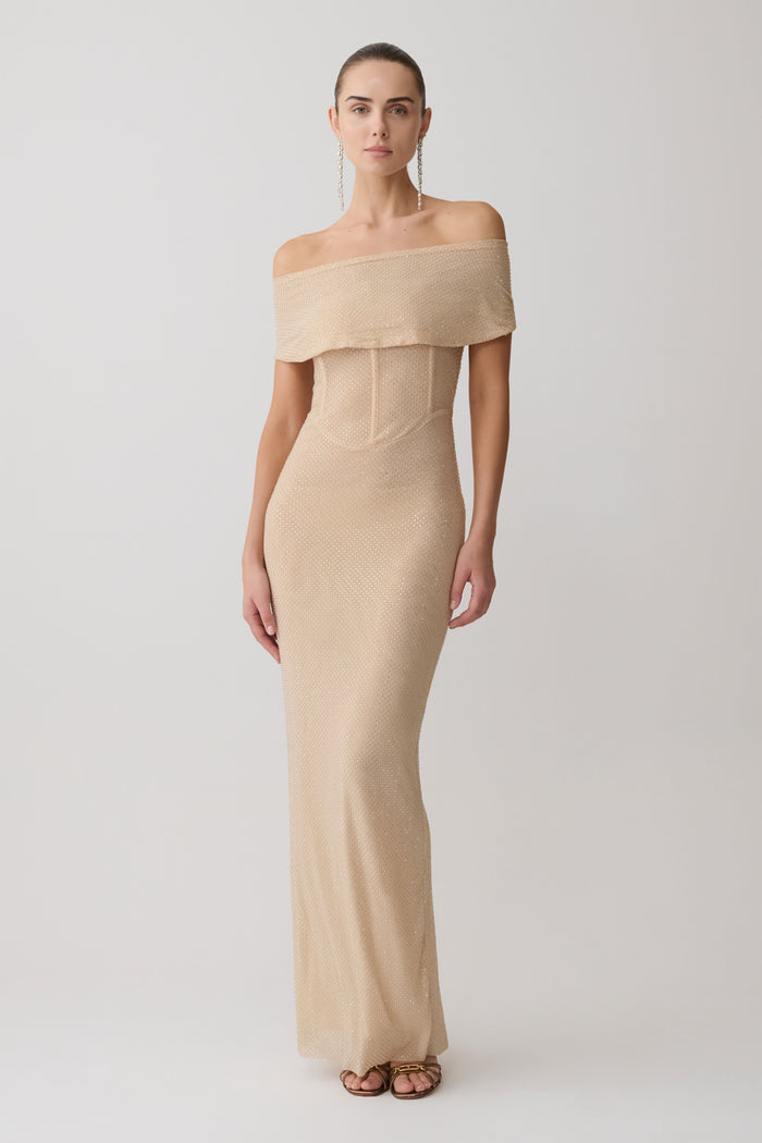 Phi Multi-Wear Cowl Diamante Maxi Dress - Gold