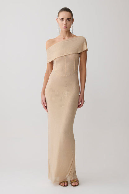 Phi Multi-Wear Cowl Diamante Maxi Dress - Gold
