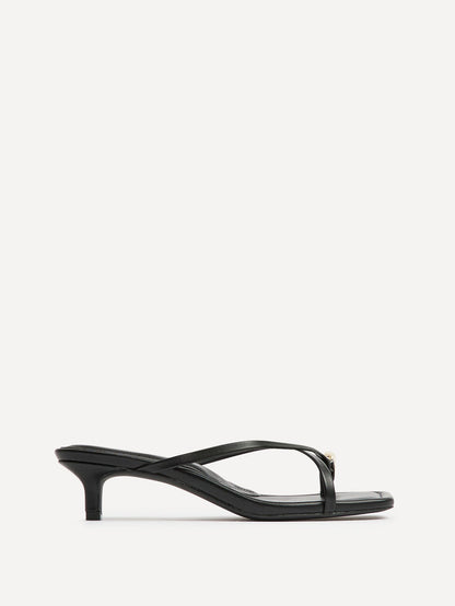 Polished Black Faux Leather Mule Heels