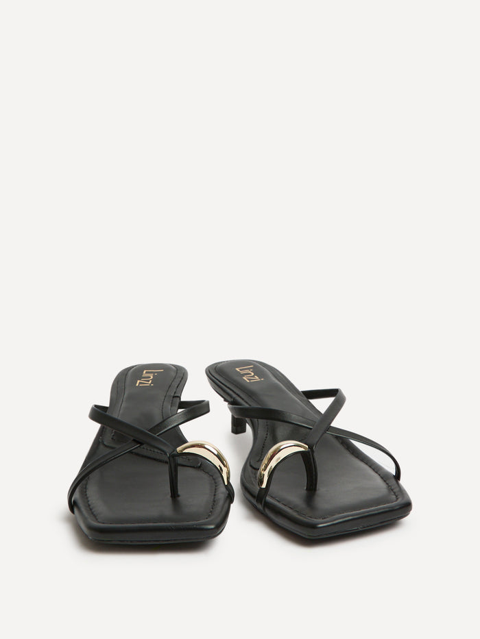 Polished Black Faux Leather Mule Heels