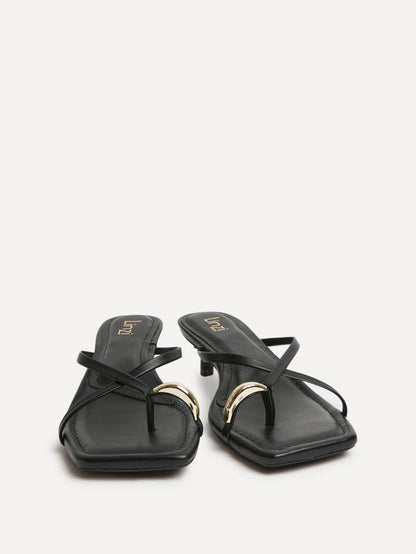 Polished Black Faux Leather Mule Heels