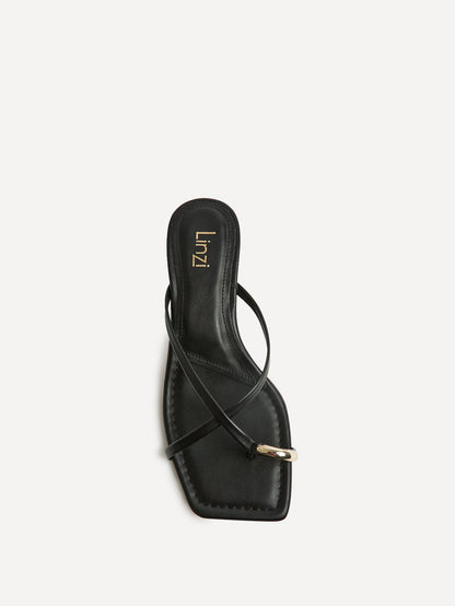 Polished Black Faux Leather Mule Heels