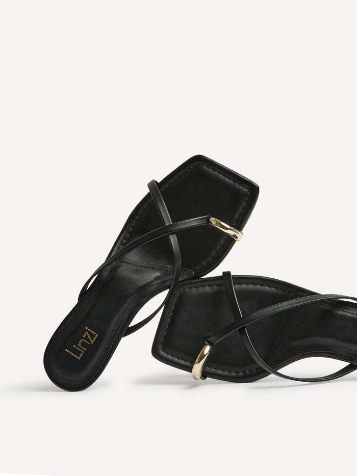 Polished Black Faux Leather Mule Heels