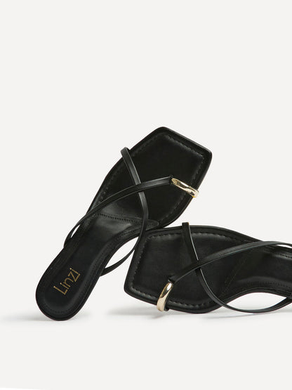 Polished Black Faux Leather Mule Heels