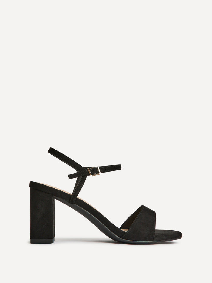 Reveal Black Faux Suede Block Heeled Sandals