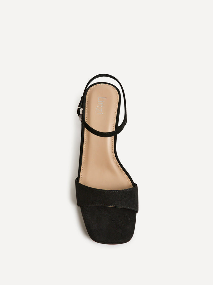 Reveal Black Faux Suede Block Heeled Sandals