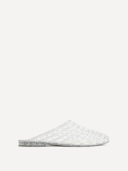 Ripple Silver Glitter Jelly Mules